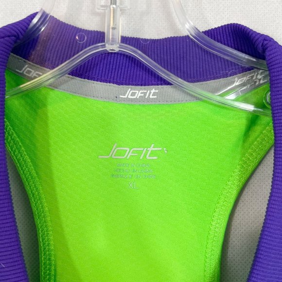 Jofit NEW Betsy Bright Green & Purple V-Neck Athletic Tank Top - Size XL - Picture 3 of 5